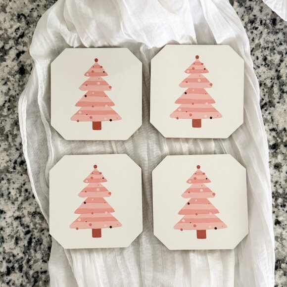 Blush Christmas Tree Coaster Set - Picture 2 of 3